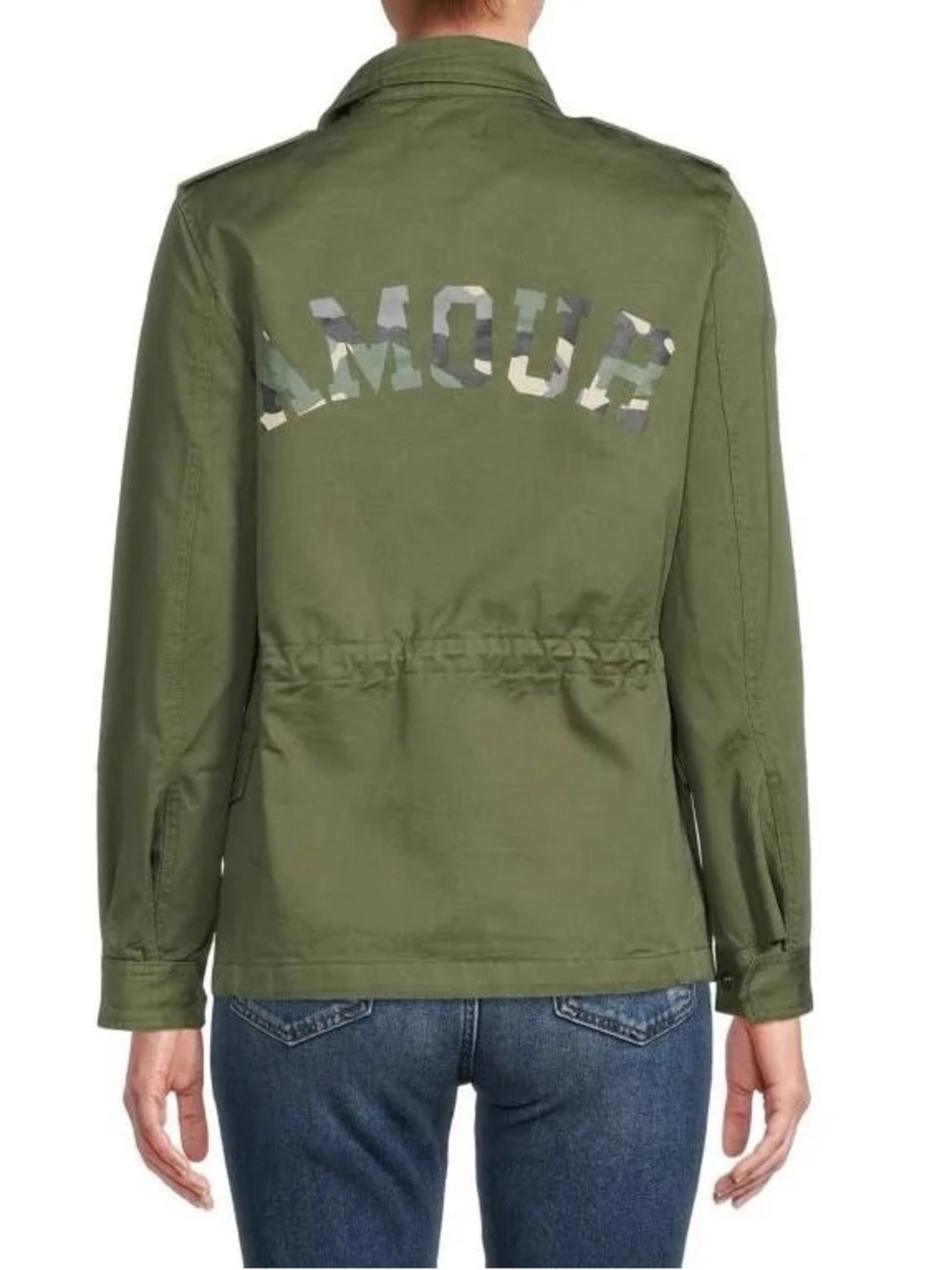 Zadig & Voltaire Olive Green Utility Jacket with Camouflage 'AMOUR' Detail
